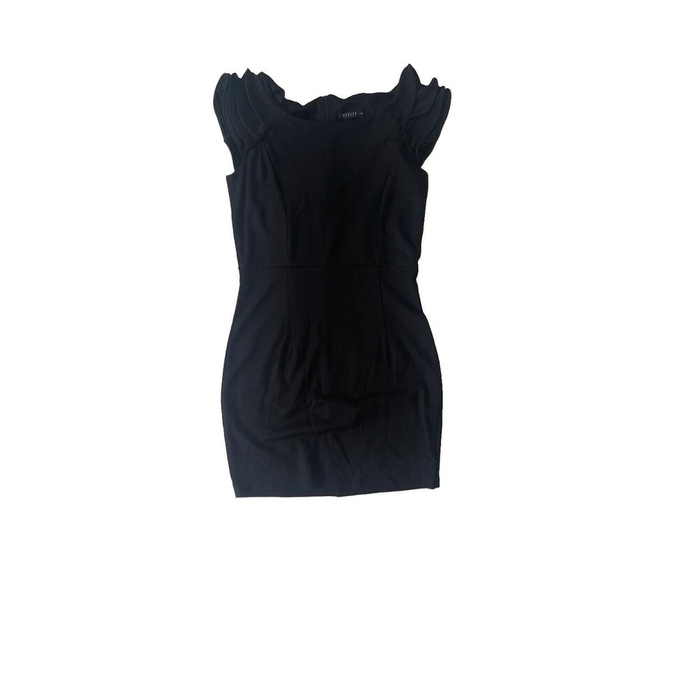 MOHITO Little Black Dress LBD Ruffle Cap Sleeve Structured Sheath Dress Size XS